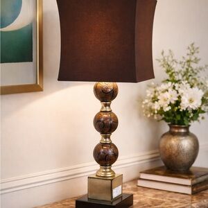 Estate Sale Elegant Vintage Brown and Gold Table Lamp Bronze Accent 3 Orb Base